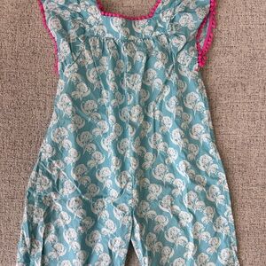 Mini Boden Teal and White Floral One-Piece with Hot Pink Trim